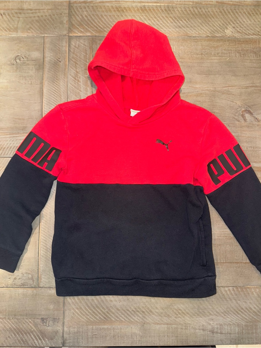 PUMA Red and Black Colorblock Hoodie Sweatshirt